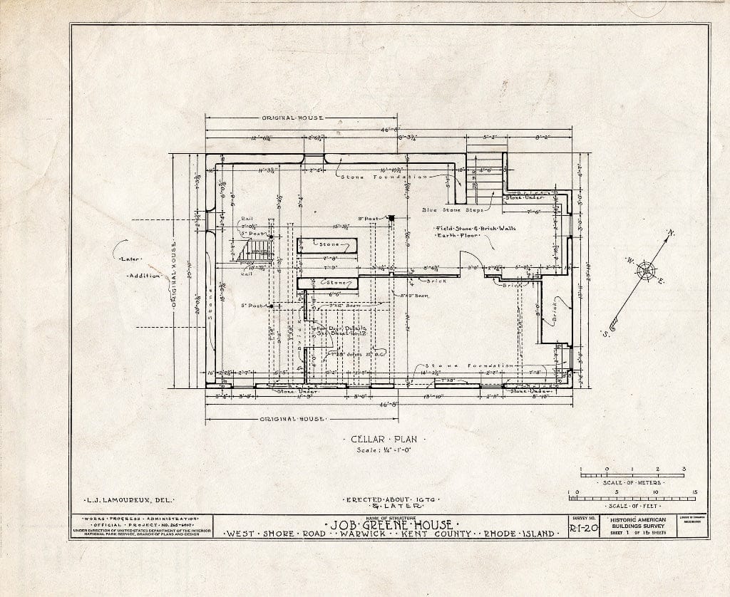 Blueprint HABS RI,2-WAR,1- (Sheet 1 of 13) - Job Greene House, West Shore Road (Hoxie), Warwick, Kent County, RI