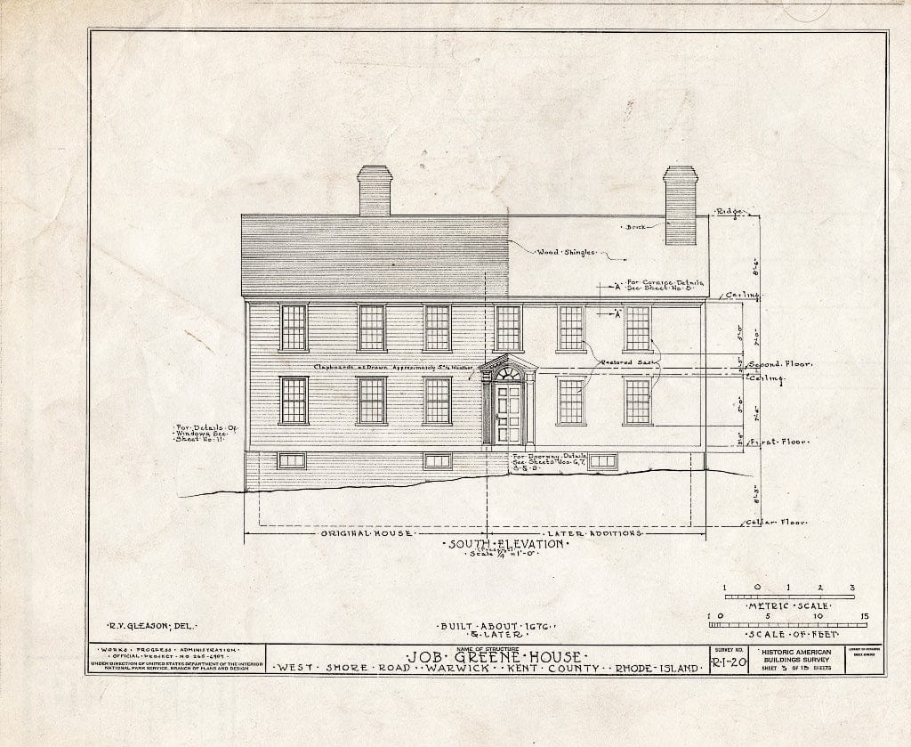 Blueprint HABS RI,2-WAR,1- (Sheet 3 of 13) - Job Greene House, West Shore Road (Hoxie), Warwick, Kent County, RI