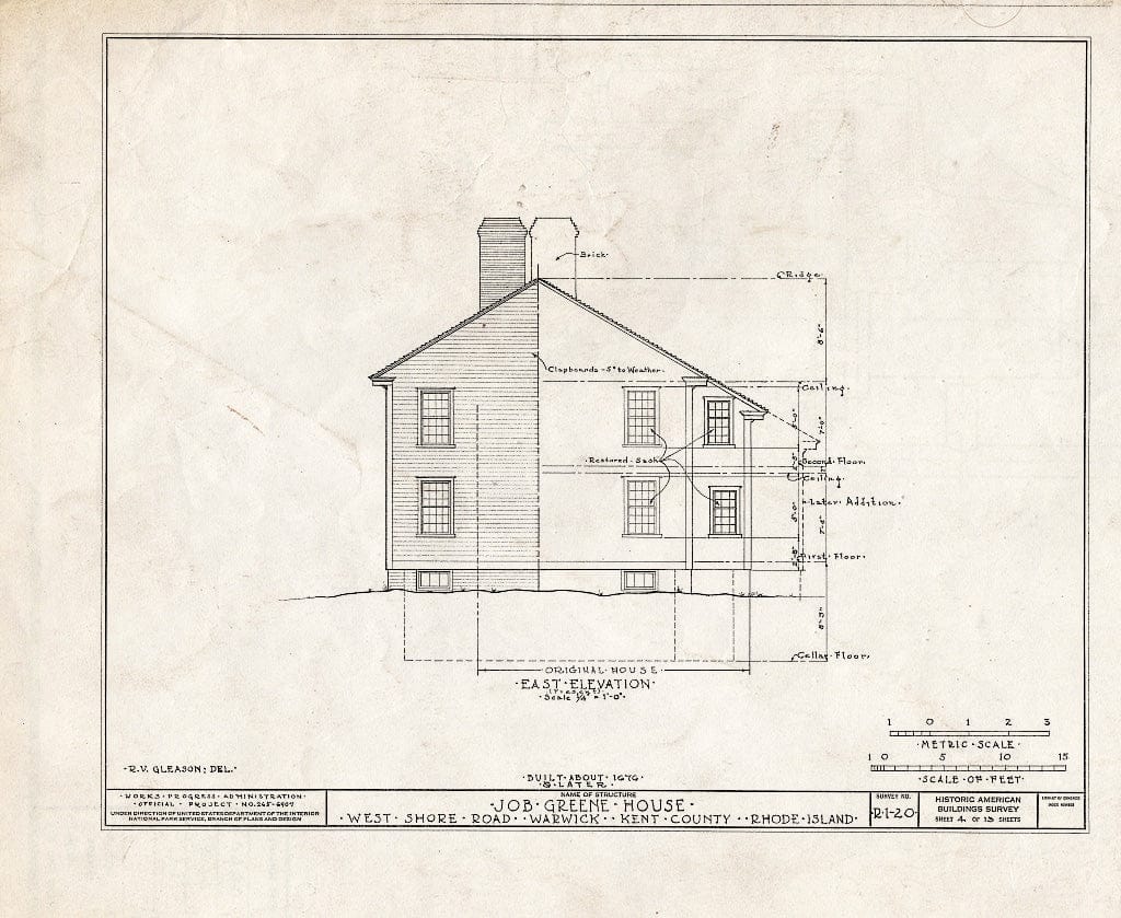 Blueprint HABS RI,2-WAR,1- (Sheet 4 of 13) - Job Greene House, West Shore Road (Hoxie), Warwick, Kent County, RI