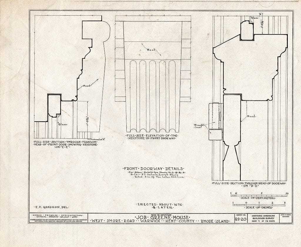 Blueprint HABS RI,2-WAR,1- (Sheet 7 of 13) - Job Greene House, West Shore Road (Hoxie), Warwick, Kent County, RI