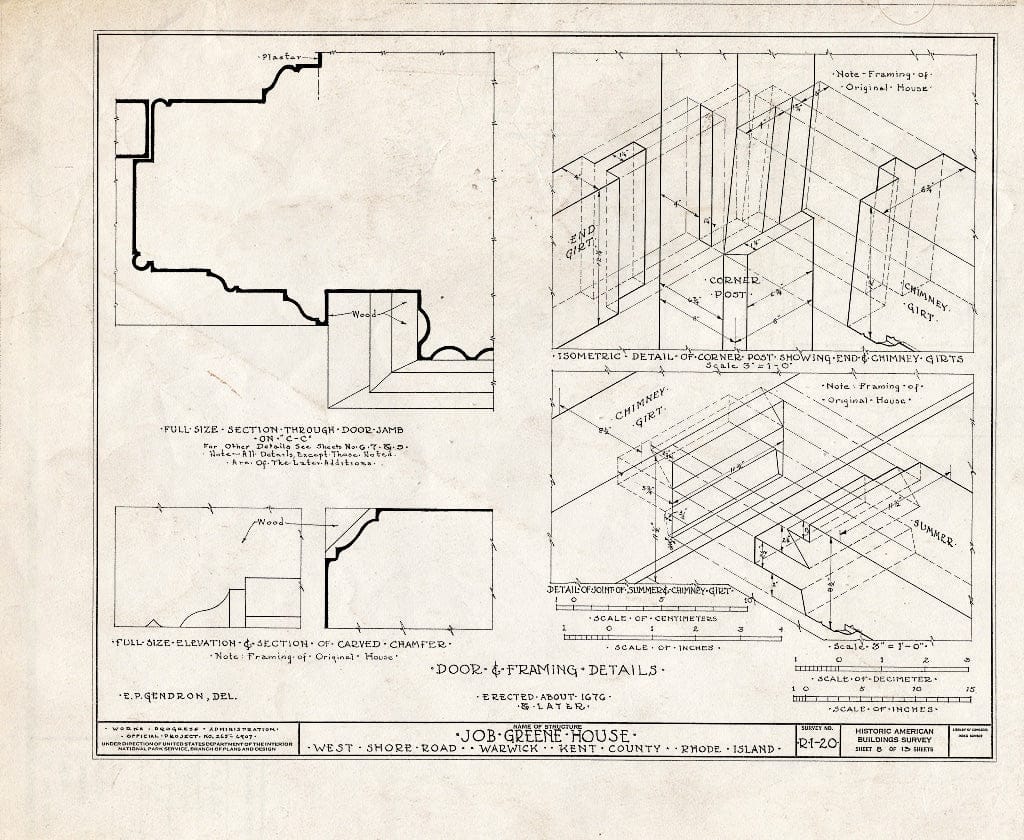 Blueprint HABS RI,2-WAR,1- (Sheet 8 of 13) - Job Greene House, West Shore Road (Hoxie), Warwick, Kent County, RI