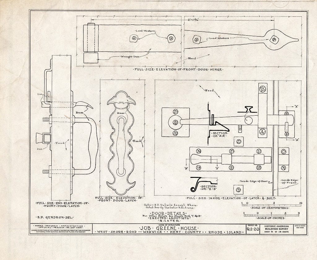 Blueprint HABS RI,2-WAR,1- (Sheet 9 of 13) - Job Greene House, West Shore Road (Hoxie), Warwick, Kent County, RI