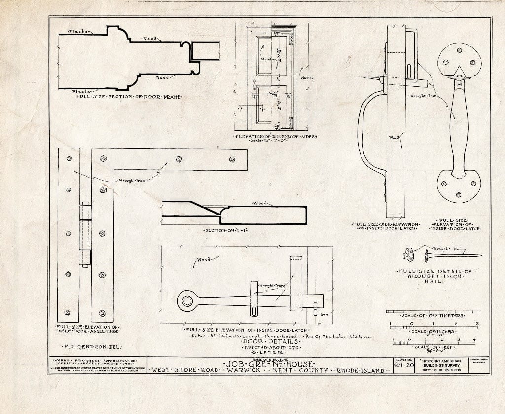 Blueprint HABS RI,2-WAR,1- (Sheet 10 of 13) - Job Greene House, West Shore Road (Hoxie), Warwick, Kent County, RI