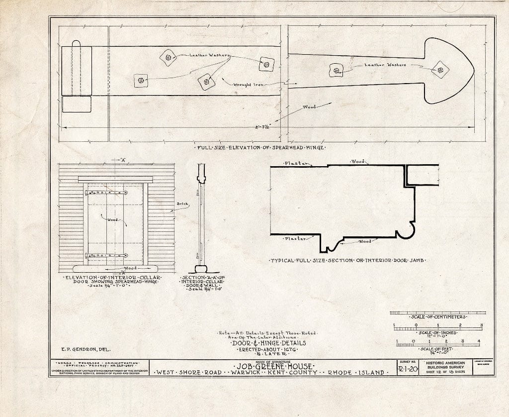 Blueprint HABS RI,2-WAR,1- (Sheet 12 of 13) - Job Greene House, West Shore Road (Hoxie), Warwick, Kent County, RI