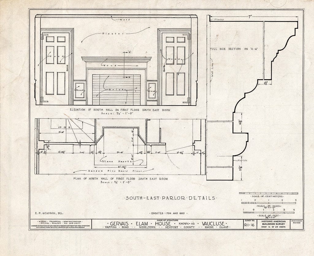 Blueprint HABS RI,3-MIDTO,3- (Sheet 12 of 29) - Vaucluse, Wapping Road (Parts in Metropolitan Museum, NY), Middletown, Newport County, RI