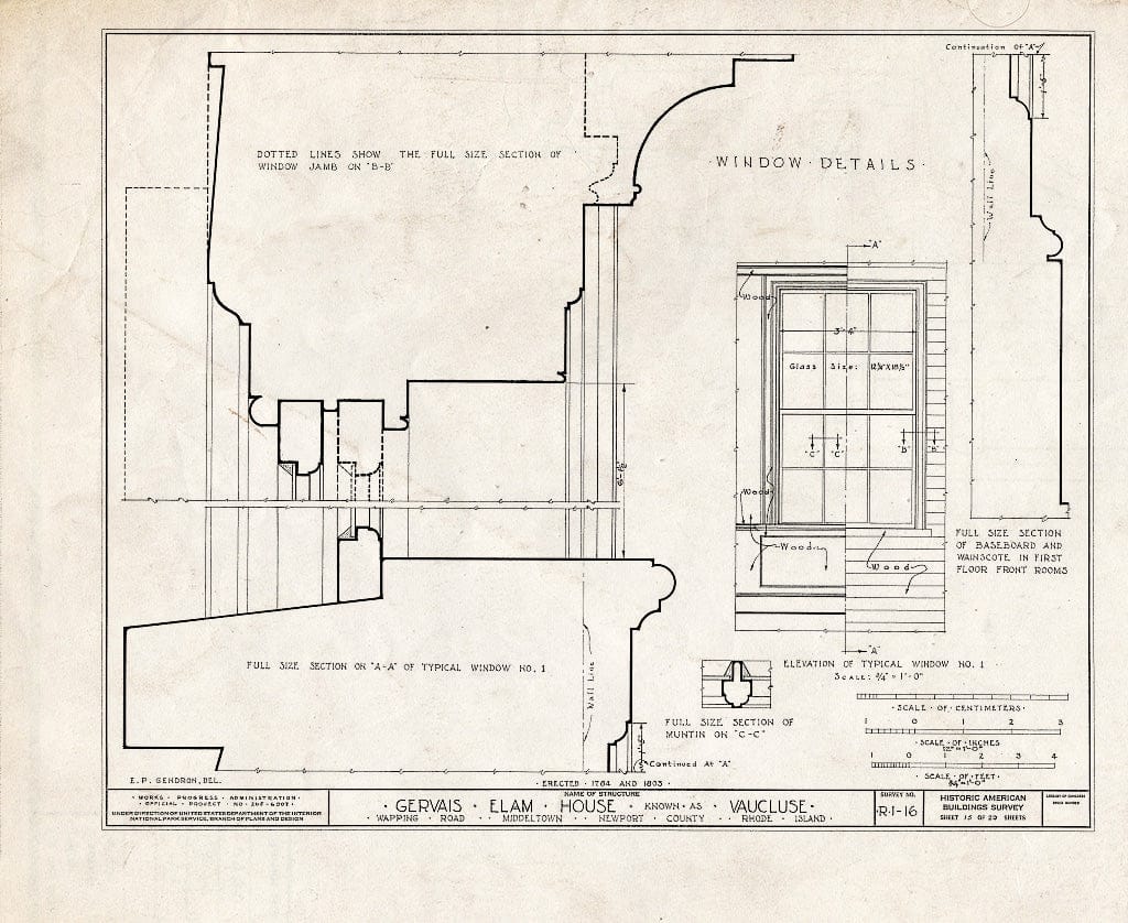 Blueprint HABS RI,3-MIDTO,3- (Sheet 15 of 29) - Vaucluse, Wapping Road (Parts in Metropolitan Museum, NY), Middletown, Newport County, RI