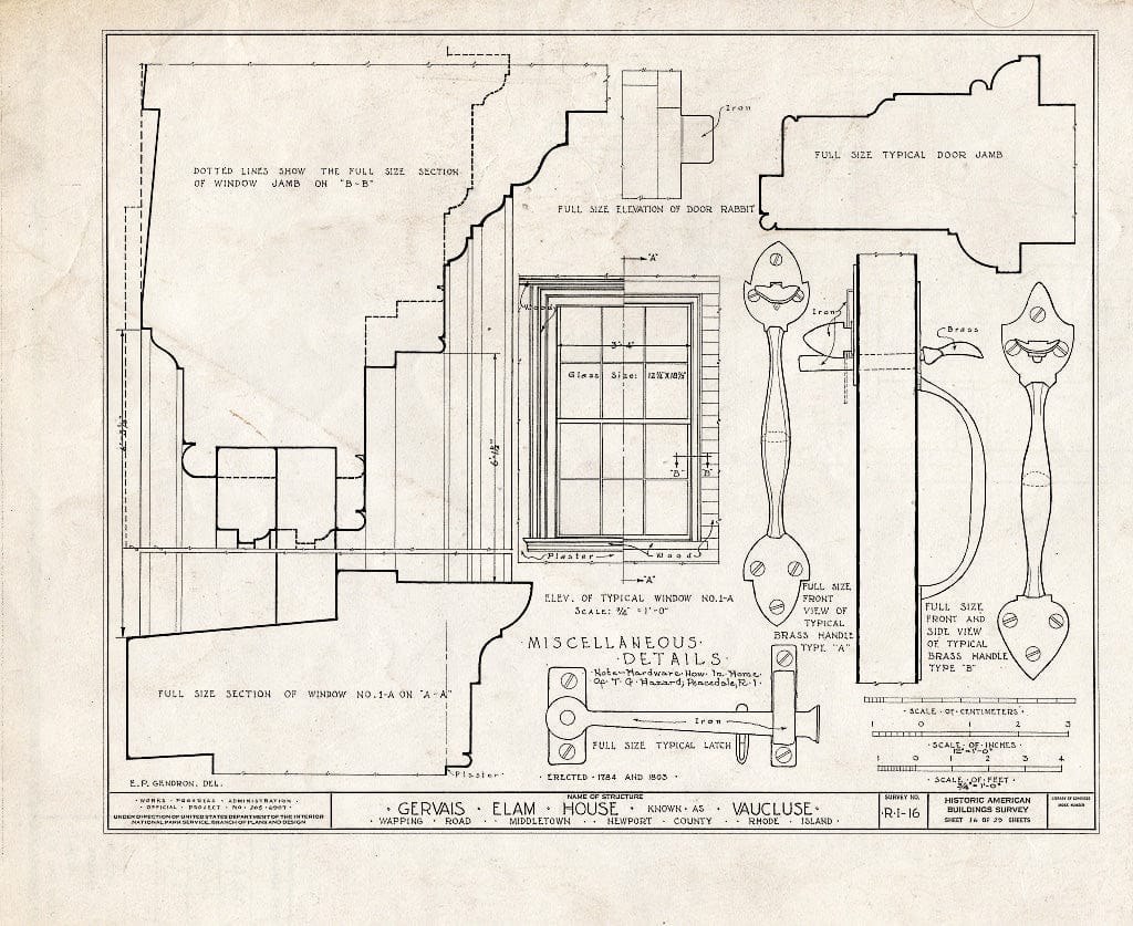 Blueprint HABS RI,3-MIDTO,3- (Sheet 16 of 29) - Vaucluse, Wapping Road (Parts in Metropolitan Museum, NY), Middletown, Newport County, RI