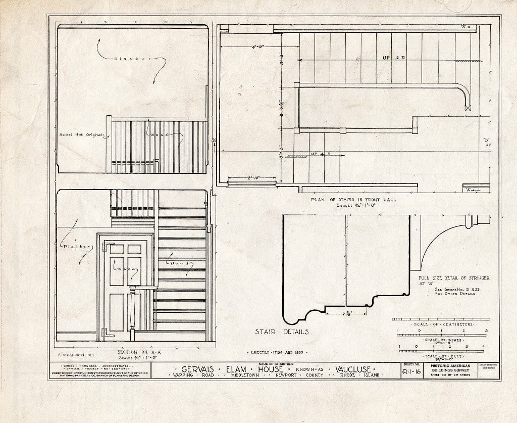 Blueprint HABS RI,3-MIDTO,3- (Sheet 20 of 29) - Vaucluse, Wapping Road (Parts in Metropolitan Museum, NY), Middletown, Newport County, RI