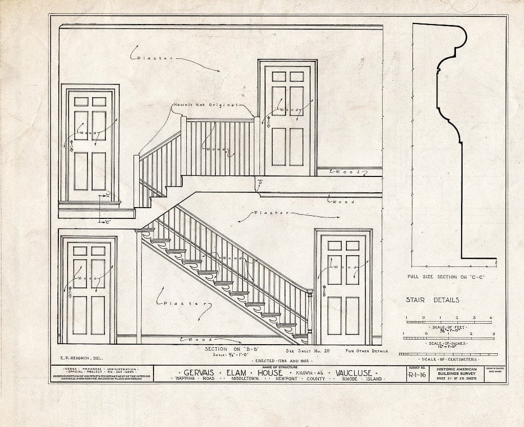 Blueprint HABS RI,3-MIDTO,3- (Sheet 21 of 29) - Vaucluse, Wapping Road (Parts in Metropolitan Museum, NY), Middletown, Newport County, RI