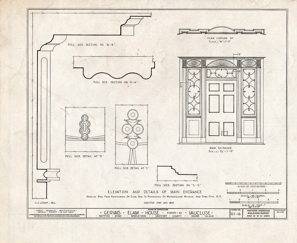 Blueprint HABS RI,3-MIDTO,3- (Sheet 29 of 29) - Vaucluse, Wapping Road (Parts in Metropolitan Museum, NY), Middletown, Newport County, RI