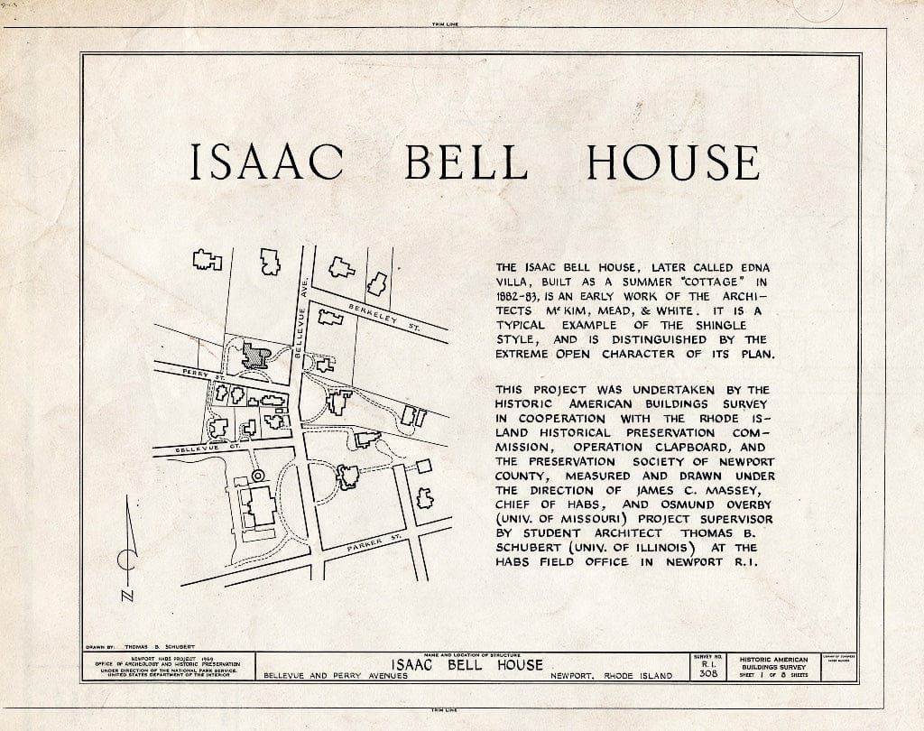 Blueprint HABS RI,3-NEWP,44- (Sheet 1 of 8) - Isaac Bell House, 70 Perry Street, Newport, Newport County, RI