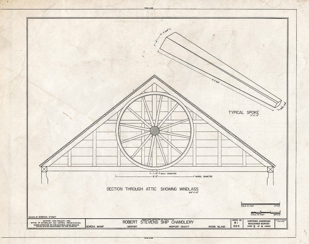 Blueprint HABS RI,3-NEWP,78- (Sheet 3 of 4) - Robert Stevens Ship Chandlery, Bowen's Wharf, Newport, Newport County, RI