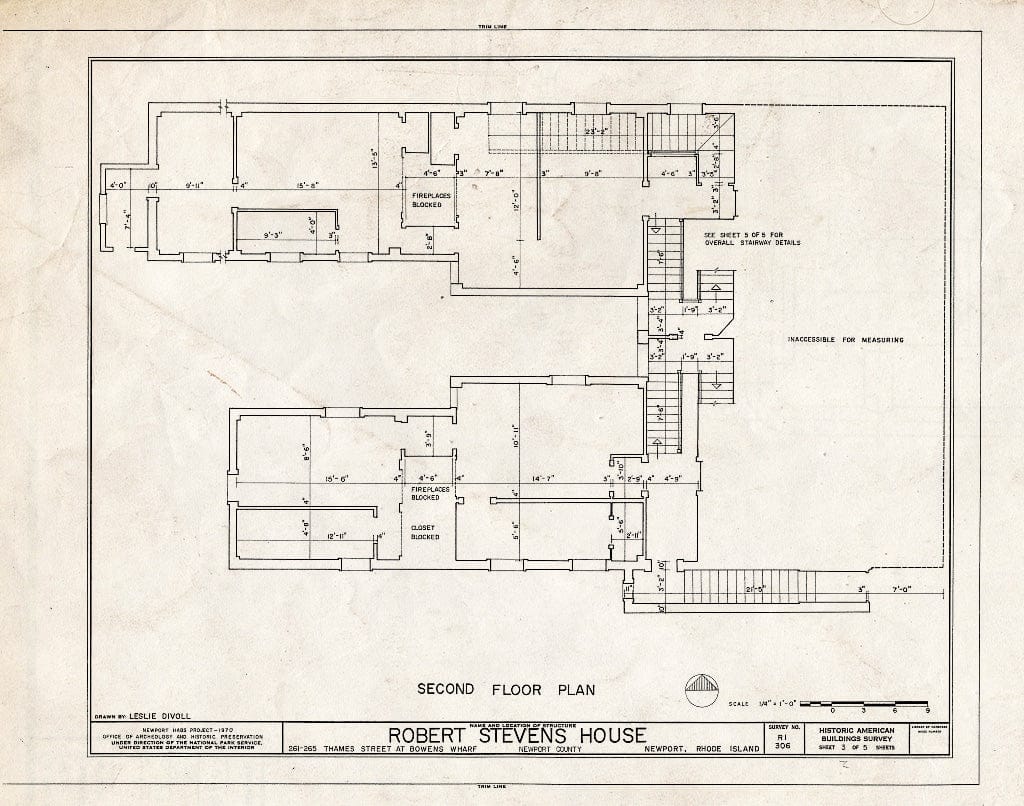 Blueprint HABS RI,3-NEWP,76- (Sheet 3 of 5) - Robert Stevens House, 261-265 Thames Street, Newport, Newport County, RI