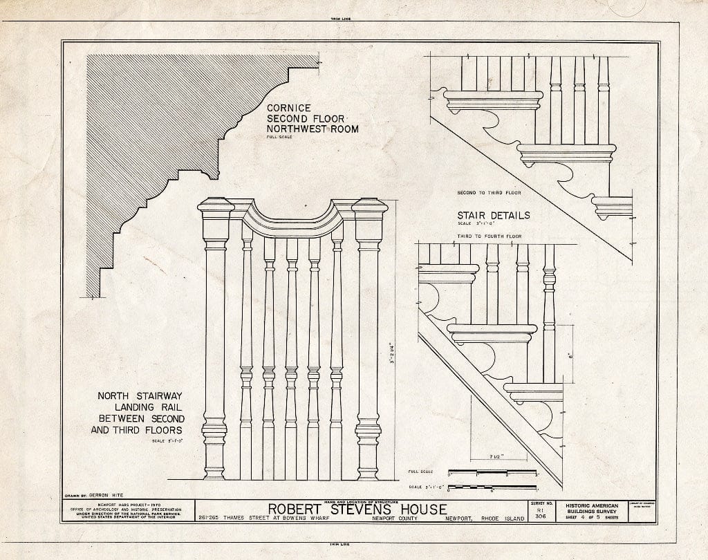 Blueprint HABS RI,3-NEWP,76- (Sheet 4 of 5) - Robert Stevens House, 261-265 Thames Street, Newport, Newport County, RI