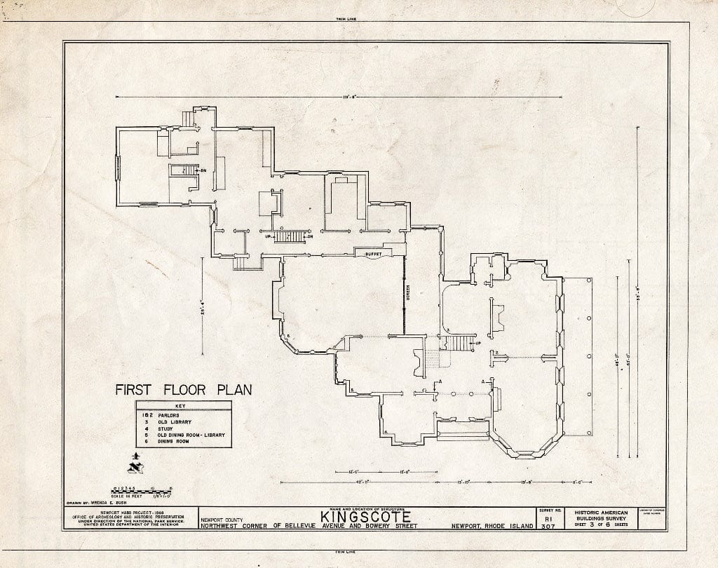 Blueprint HABS RI,3-NEWP,61- (Sheet 3 of 6) - Kingscote, Bellevue Avenue & Bowery Street, Newport, Newport County, RI