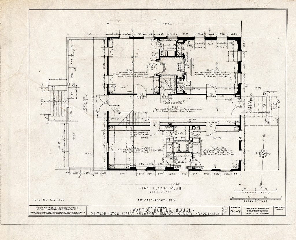 Blueprint HABS RI,3-NEWP,11- (Sheet 2 of 35) - Nichols-Wanton-Hunter House, 54 Washington Street, Newport, Newport County, RI