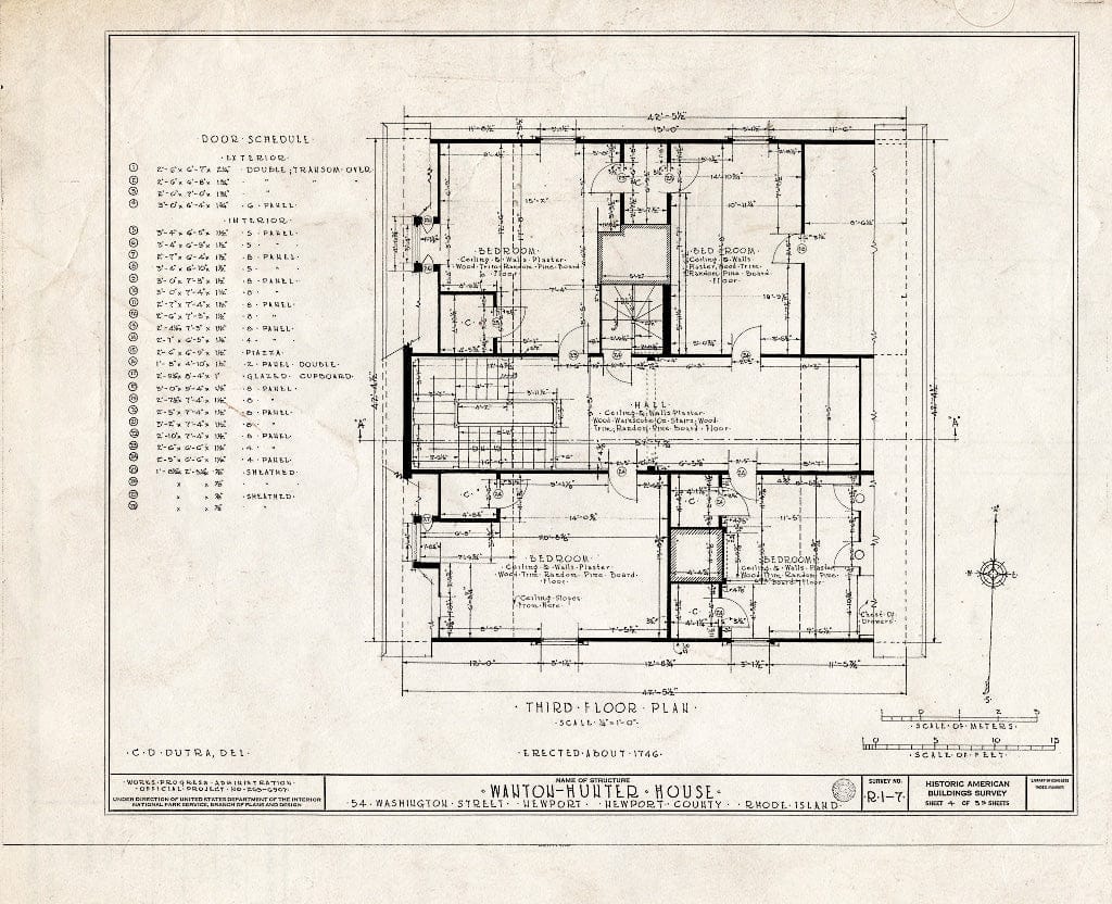 Blueprint HABS RI,3-NEWP,11- (Sheet 4 of 35) - Nichols-Wanton-Hunter House, 54 Washington Street, Newport, Newport County, RI