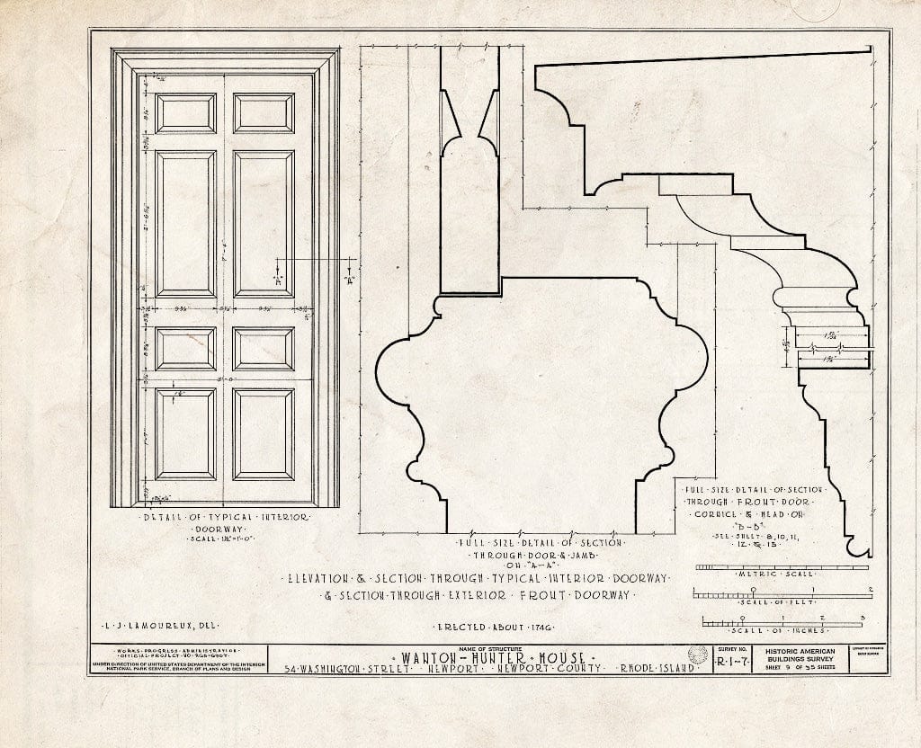 Blueprint HABS RI,3-NEWP,11- (Sheet 9 of 35) - Nichols-Wanton-Hunter House, 54 Washington Street, Newport, Newport County, RI