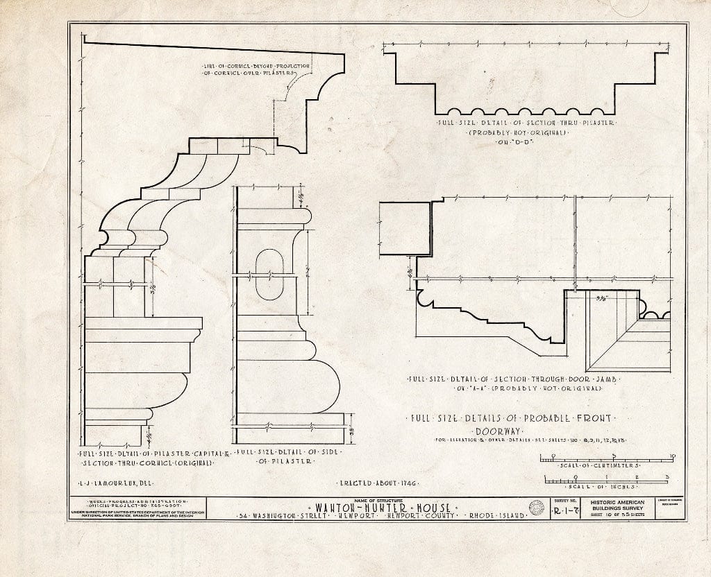 Blueprint HABS RI,3-NEWP,11- (Sheet 10 of 35) - Nichols-Wanton-Hunter House, 54 Washington Street, Newport, Newport County, RI