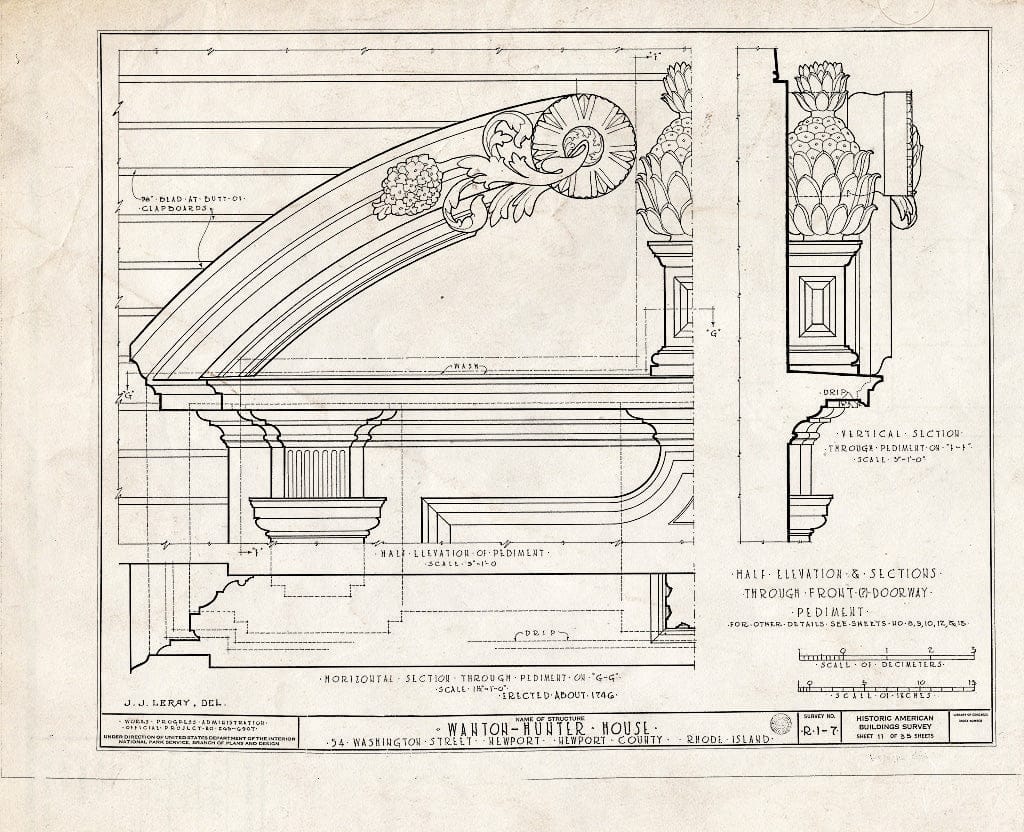 Blueprint HABS RI,3-NEWP,11- (Sheet 11 of 35) - Nichols-Wanton-Hunter House, 54 Washington Street, Newport, Newport County, RI