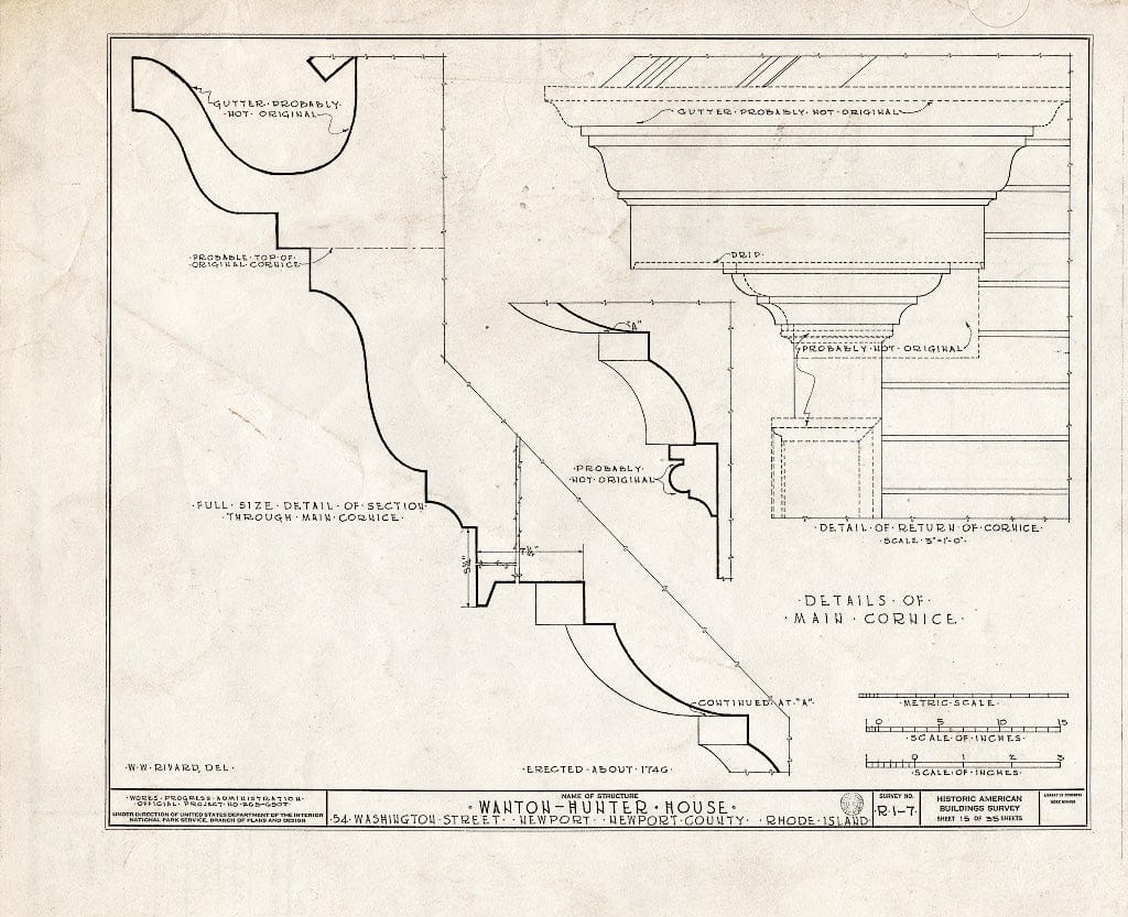 Blueprint HABS RI,3-NEWP,11- (Sheet 15 of 35) - Nichols-Wanton-Hunter House, 54 Washington Street, Newport, Newport County, RI