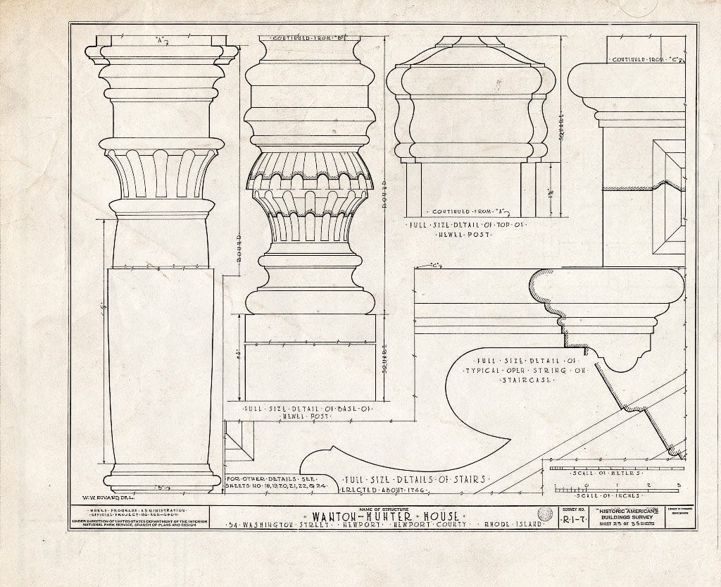 Blueprint HABS RI,3-NEWP,11- (Sheet 23 of 35) - Nichols-Wanton-Hunter House, 54 Washington Street, Newport, Newport County, RI