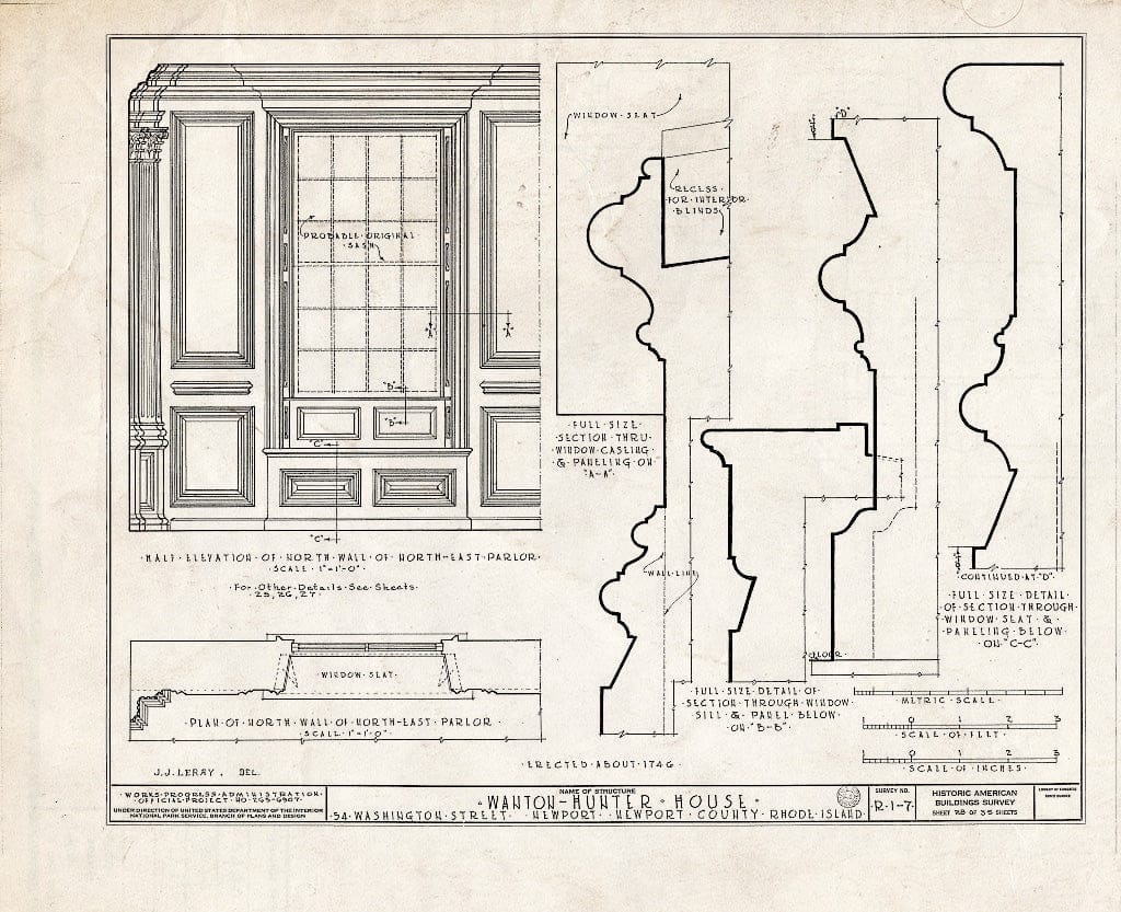 Blueprint HABS RI,3-NEWP,11- (Sheet 28 of 35) - Nichols-Wanton-Hunter House, 54 Washington Street, Newport, Newport County, RI
