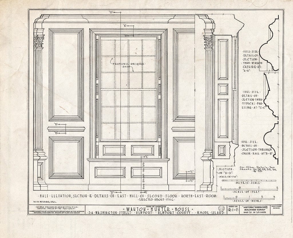 Blueprint HABS RI,3-NEWP,11- (Sheet 31 of 35) - Nichols-Wanton-Hunter House, 54 Washington Street, Newport, Newport County, RI