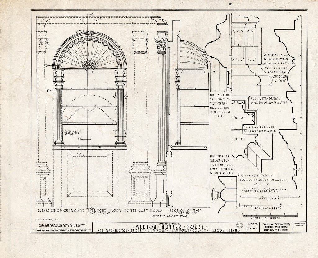 Blueprint HABS RI,3-NEWP,11- (Sheet 32 of 35) - Nichols-Wanton-Hunter House, 54 Washington Street, Newport, Newport County, RI