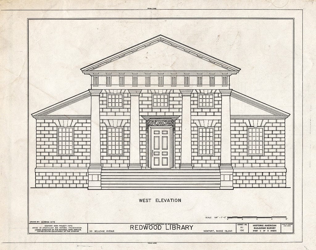 Blueprint HABS RI,3-NEWP,15- (Sheet 2 of 5) - Redwood Library, 50 Bellevue Avenue, Newport, Newport County, RI