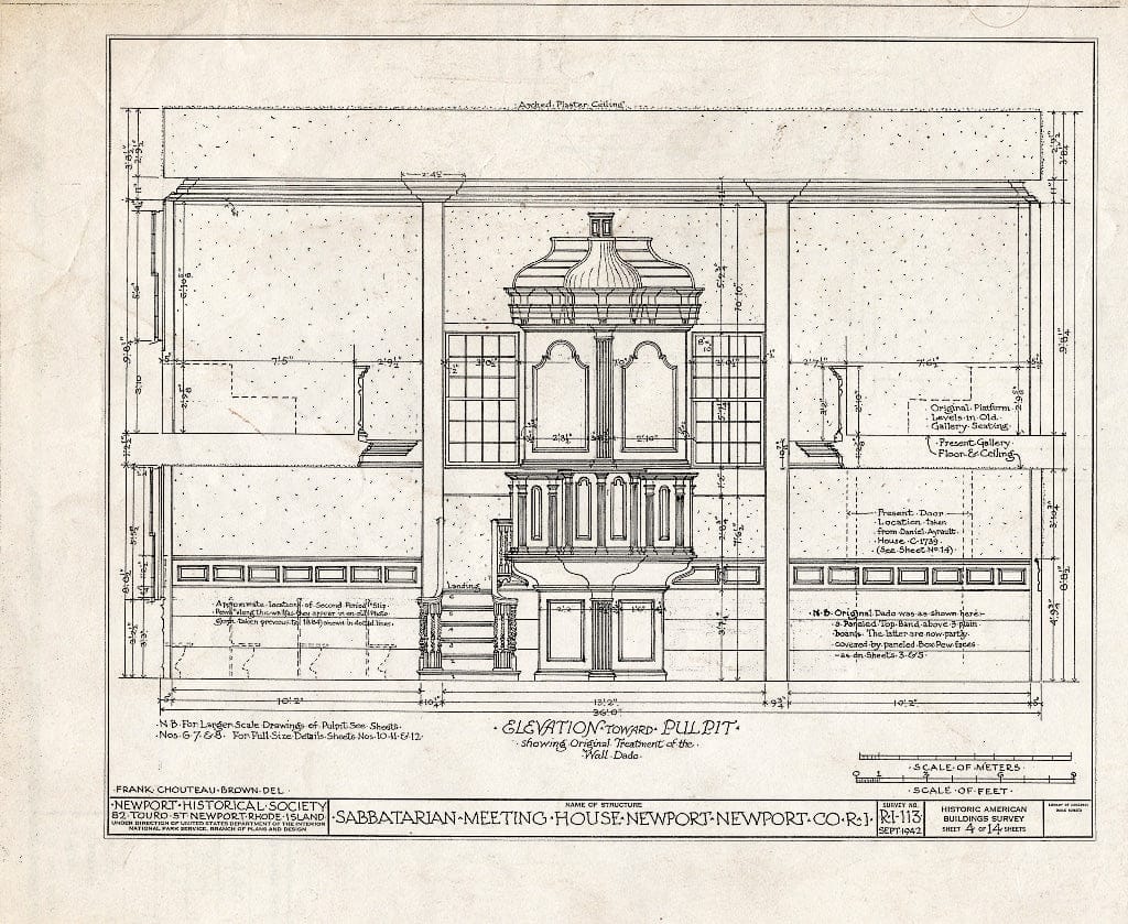 Blueprint HABS RI,3-NEWP,2- (Sheet 4 of 14) - Sabbatarian Meetinghouse, 82 Touro Street (Moved from Spring & Barney Streets), Newport, Newport County, RI