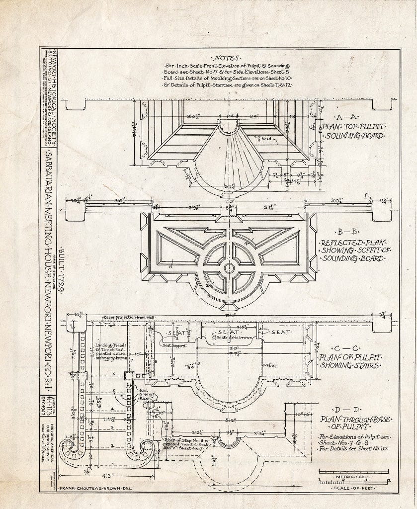 Blueprint HABS RI,3-NEWP,2- (Sheet 6 of 14) - Sabbatarian Meetinghouse, 82 Touro Street (Moved from Spring & Barney Streets), Newport, Newport County, RI