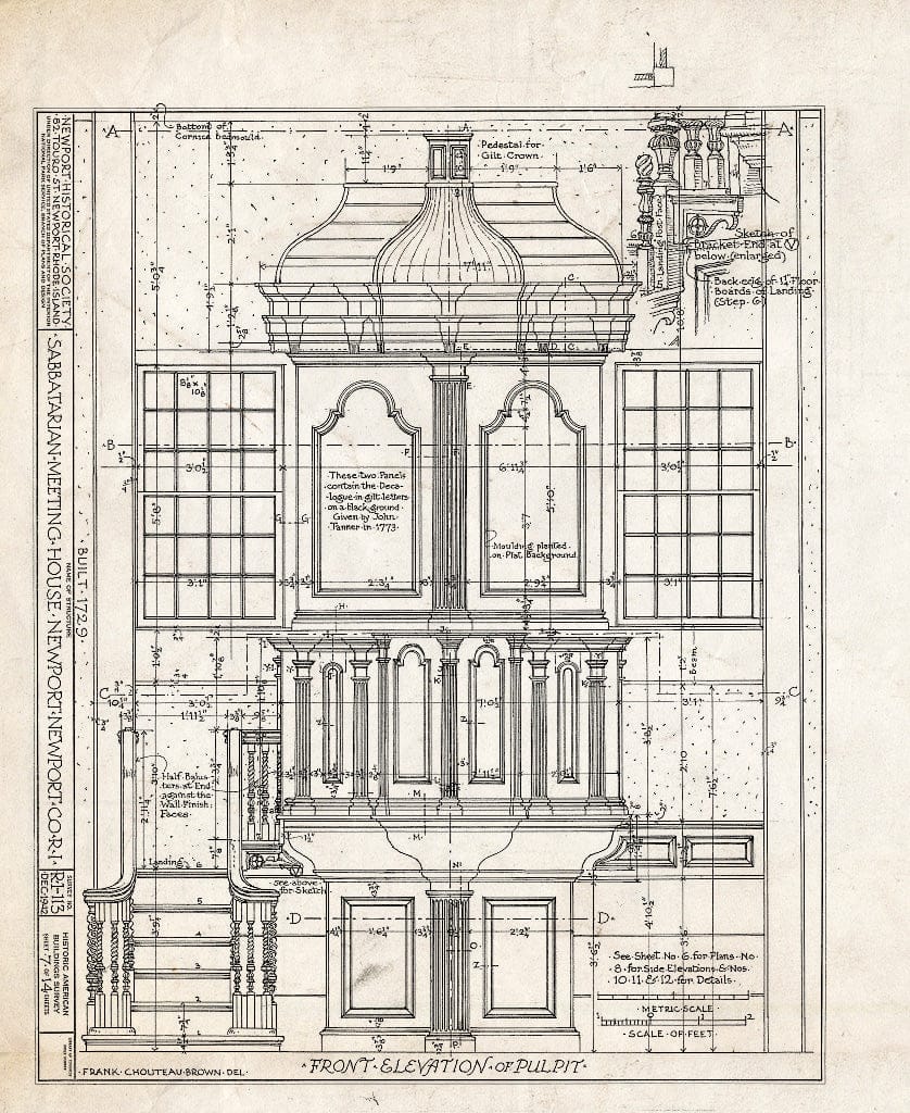 Blueprint HABS RI,3-NEWP,2- (Sheet 7 of 14) - Sabbatarian Meetinghouse, 82 Touro Street (Moved from Spring & Barney Streets), Newport, Newport County, RI