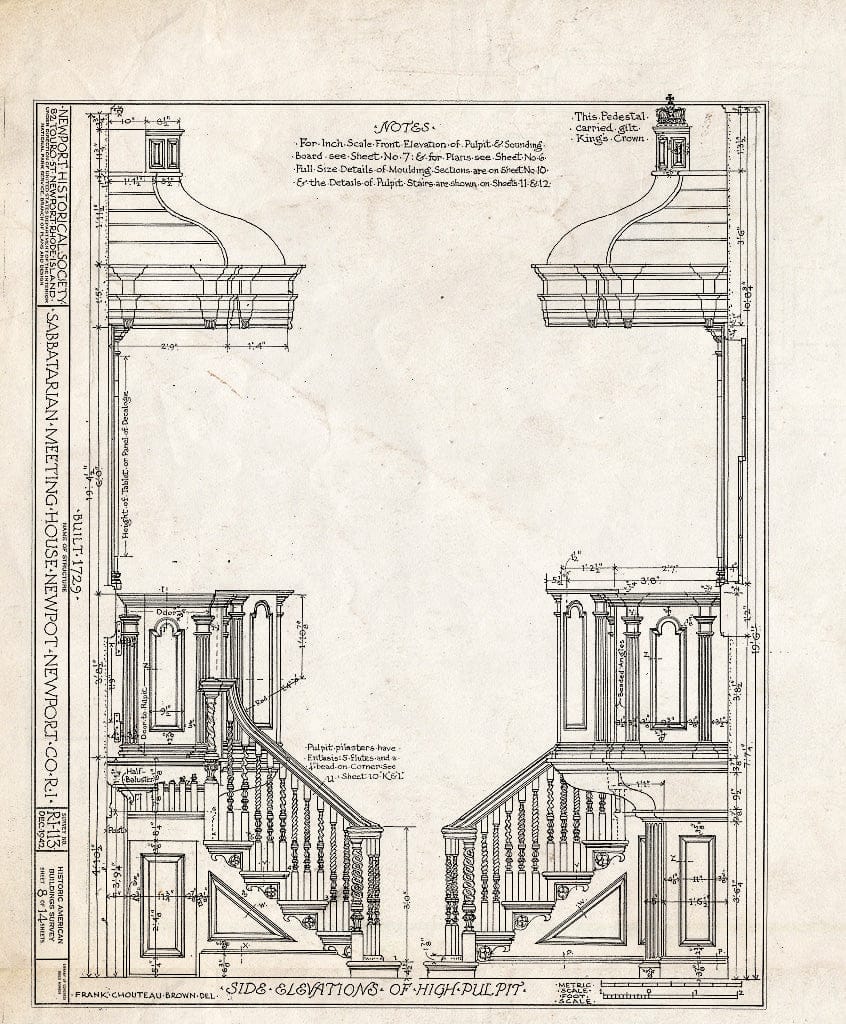 Blueprint HABS RI,3-NEWP,2- (Sheet 8 of 14) - Sabbatarian Meetinghouse, 82 Touro Street (Moved from Spring & Barney Streets), Newport, Newport County, RI