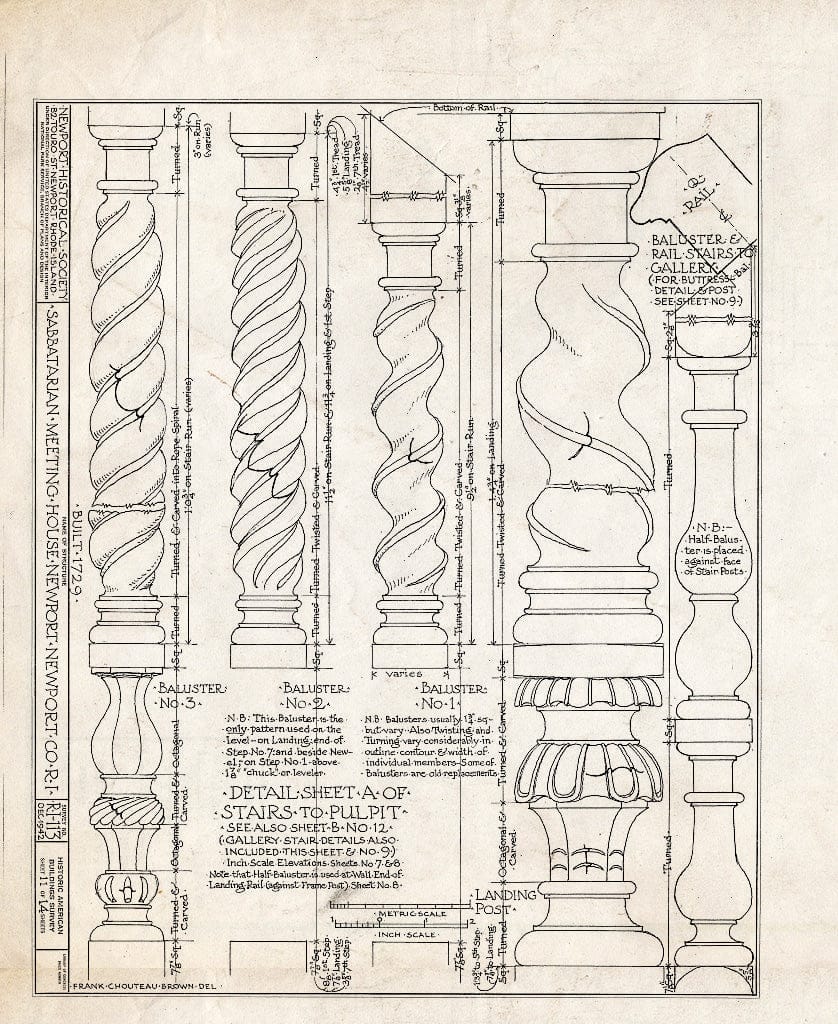 Blueprint HABS RI,3-NEWP,2- (Sheet 11 of 14) - Sabbatarian Meetinghouse, 82 Touro Street (Moved from Spring & Barney Streets), Newport, Newport County, RI