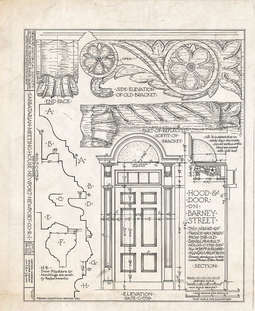 Blueprint HABS RI,3-NEWP,2- (Sheet 14 of 14) - Sabbatarian Meetinghouse, 82 Touro Street (Moved from Spring & Barney Streets), Newport, Newport County, RI