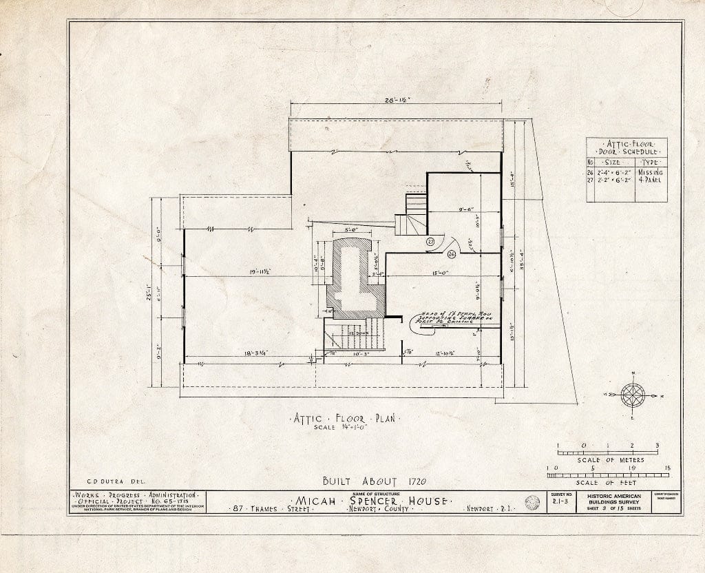 Blueprint HABS RI,3-NEWP,10- (Sheet 3 of 15) - Micah Spencer House, 85-87 Thames Street, Newport, Newport County, RI
