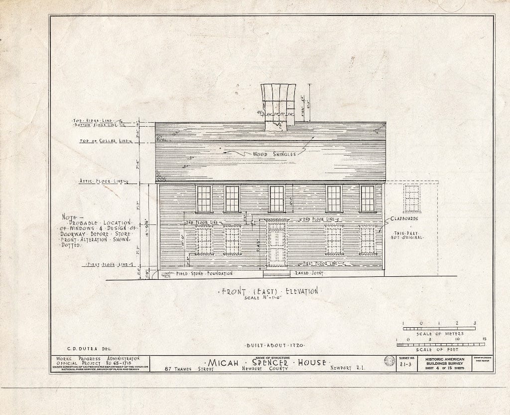 Blueprint HABS RI,3-NEWP,10- (Sheet 4 of 15) - Micah Spencer House, 85-87 Thames Street, Newport, Newport County, RI