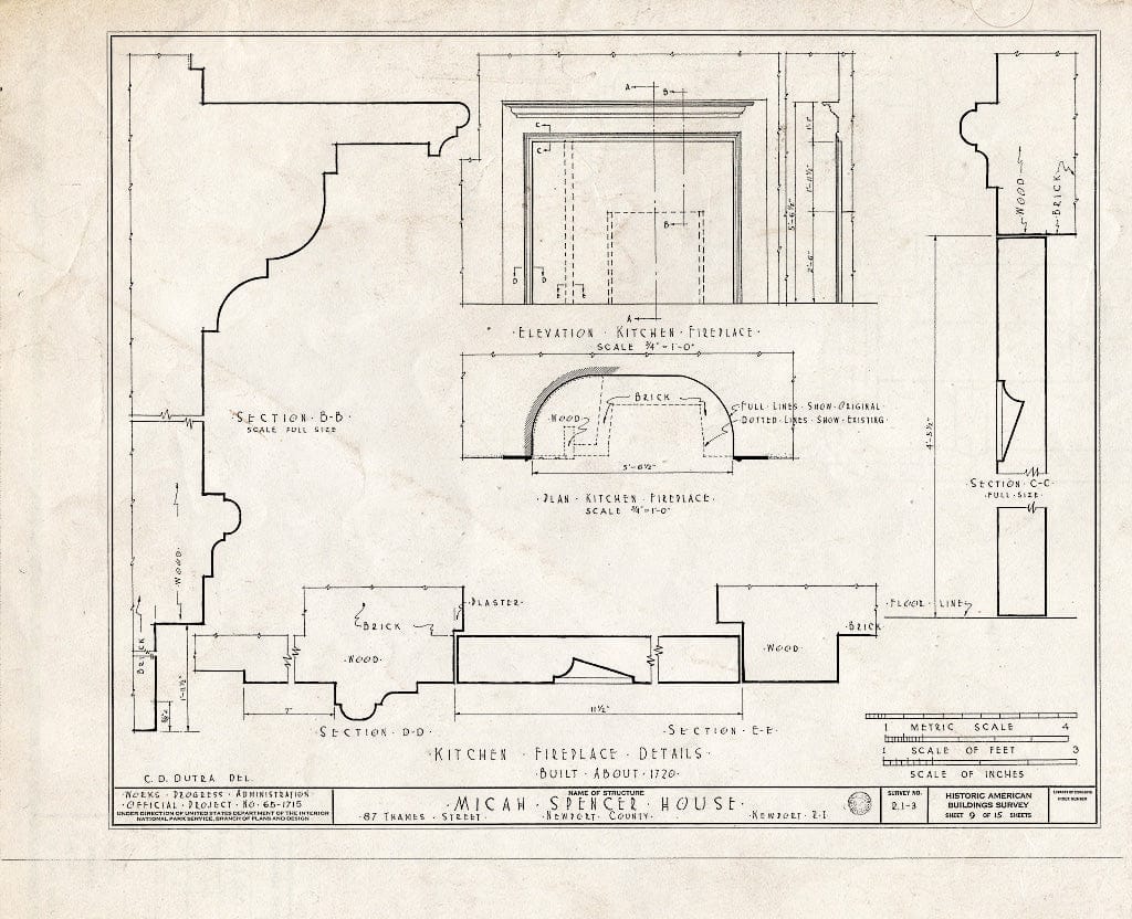 Blueprint HABS RI,3-NEWP,10- (Sheet 9 of 15) - Micah Spencer House, 85-87 Thames Street, Newport, Newport County, RI