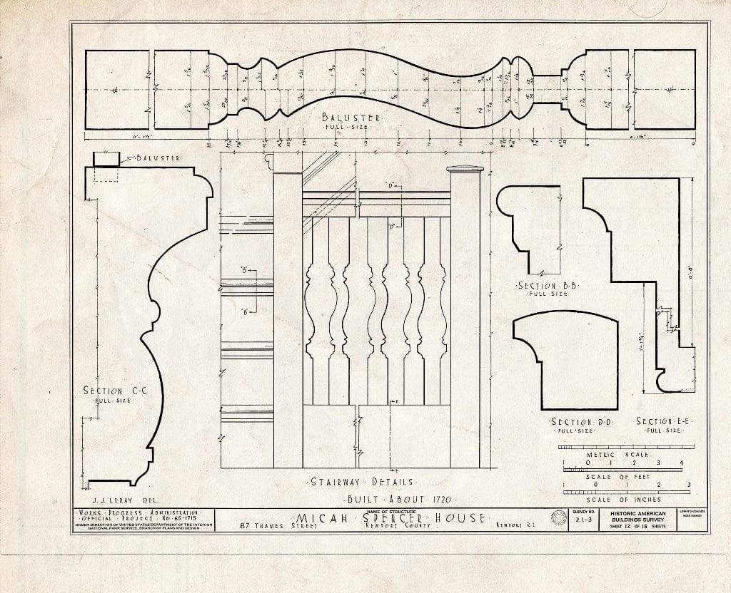 Blueprint HABS RI,3-NEWP,10- (Sheet 12 of 15) - Micah Spencer House, 85-87 Thames Street, Newport, Newport County, RI