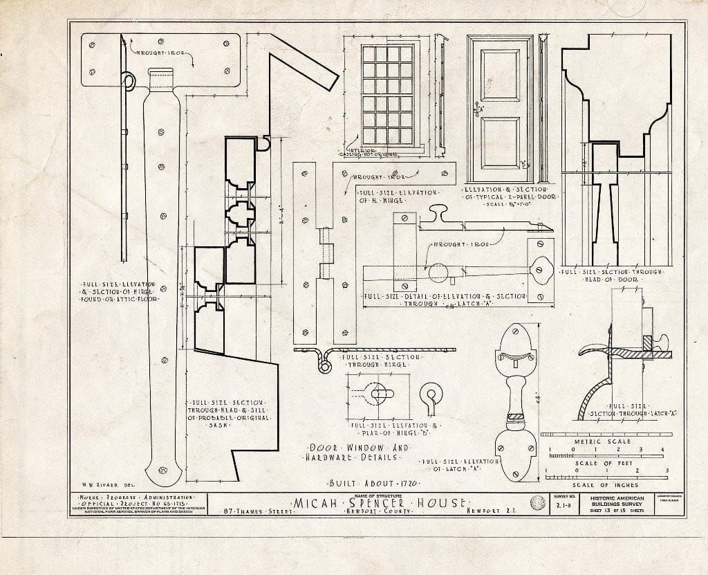 Blueprint HABS RI,3-NEWP,10- (Sheet 13 of 15) - Micah Spencer House, 85-87 Thames Street, Newport, Newport County, RI