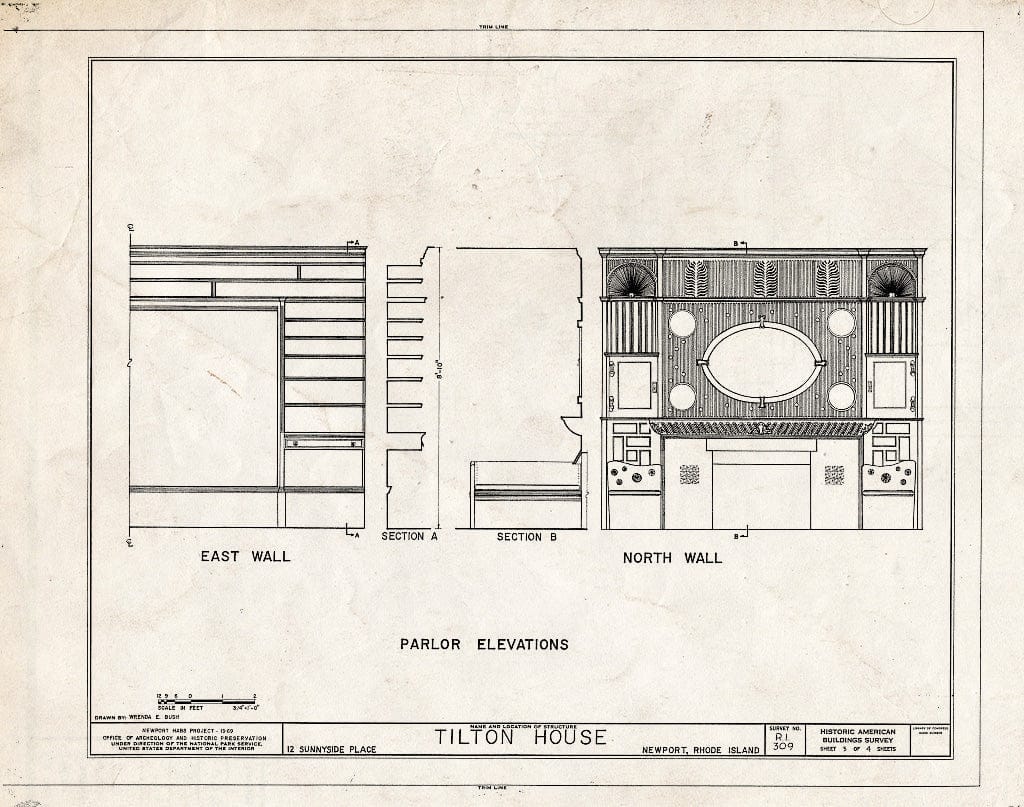 Blueprint HABS RI,3-NEWP,45- (Sheet 3 of 4) - Samuel Tilton House, 12 Sunnyside Place, Newport, Newport County, RI
