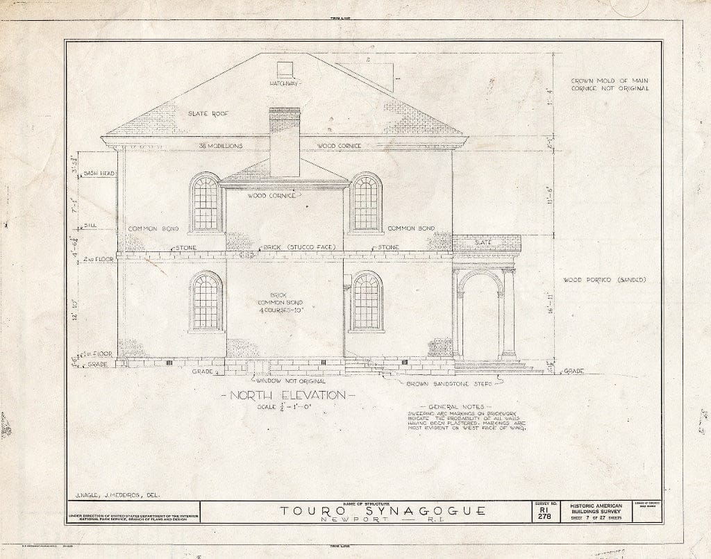 Blueprint HABS RI,3-NEWP,29- (Sheet 7 of 27) - Touro Synagogue, Congregation Jeshuat Israel, 85 Touro Street, Newport, Newport County, RI