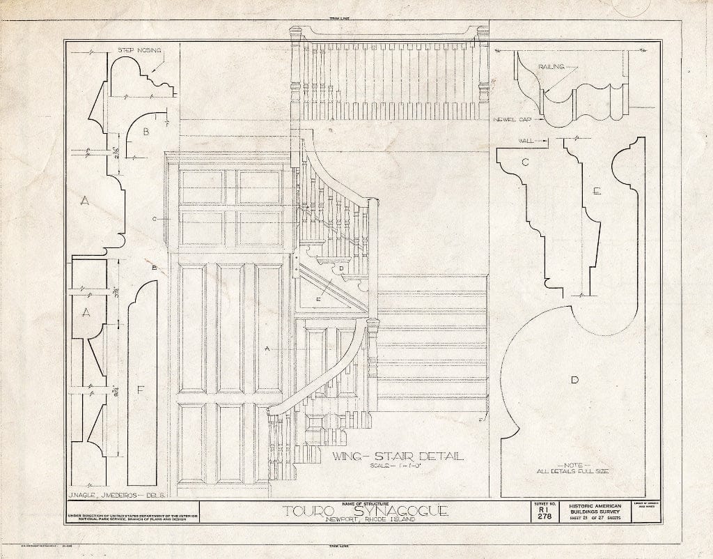 Blueprint HABS RI,3-NEWP,29- (Sheet 21 of 27) - Touro Synagogue, Congregation Jeshuat Israel, 85 Touro Street, Newport, Newport County, RI