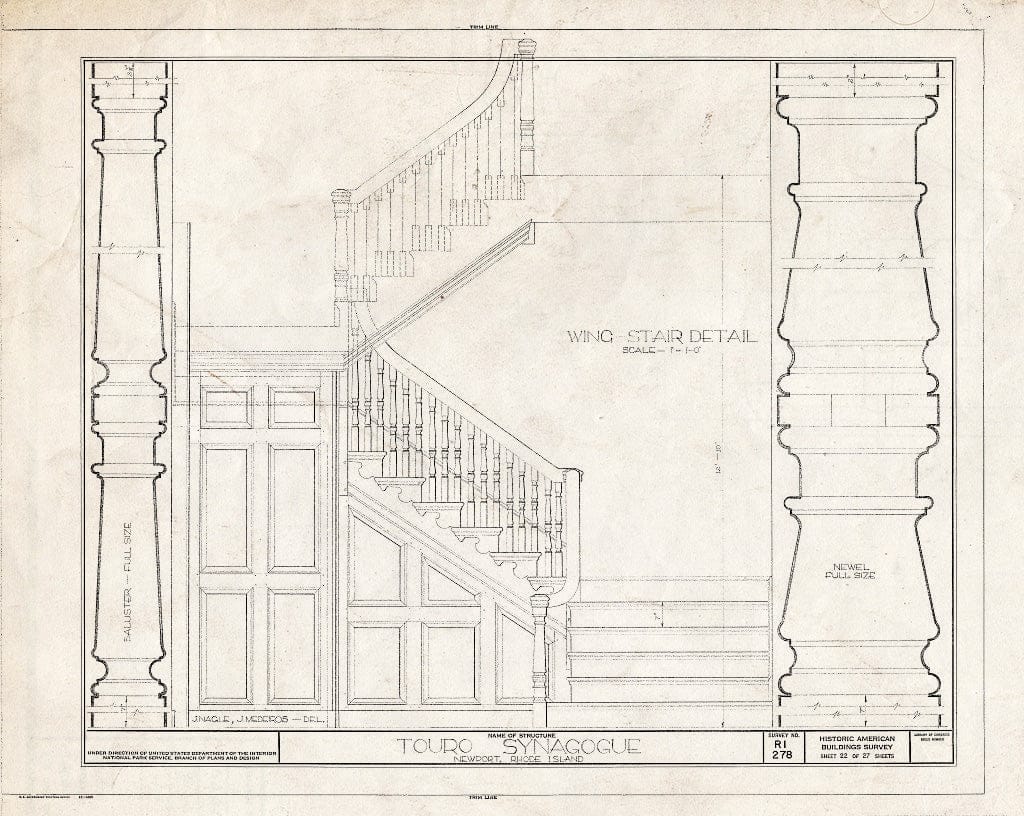 Blueprint HABS RI,3-NEWP,29- (Sheet 22 of 27) - Touro Synagogue, Congregation Jeshuat Israel, 85 Touro Street, Newport, Newport County, RI