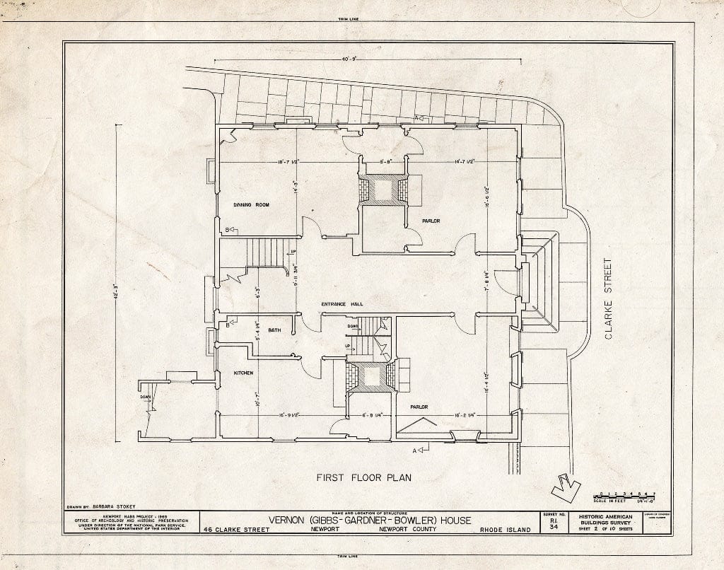 Blueprint HABS RI,3-NEWP,1- (Sheet 2 of 10) - Vernon House, 46 Clarke Street, Newport, Newport County, RI