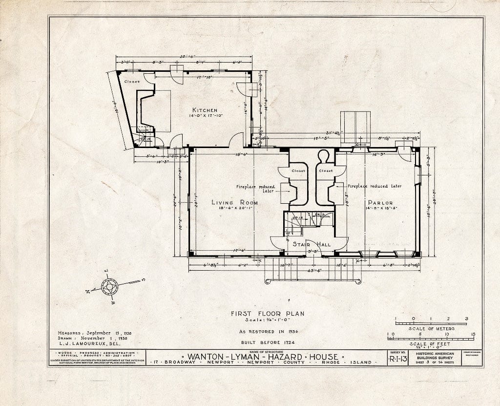 Blueprint HABS RI,3-NEWP,12- (Sheet 3 of 16) - Wanton-Lyman-Hazard House, 17 Broadway, Newport, Newport County, RI
