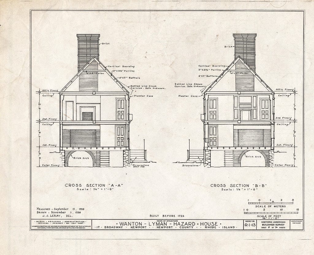 Blueprint HABS RI,3-NEWP,12- (Sheet 8 of 16) - Wanton-Lyman-Hazard House, 17 Broadway, Newport, Newport County, RI