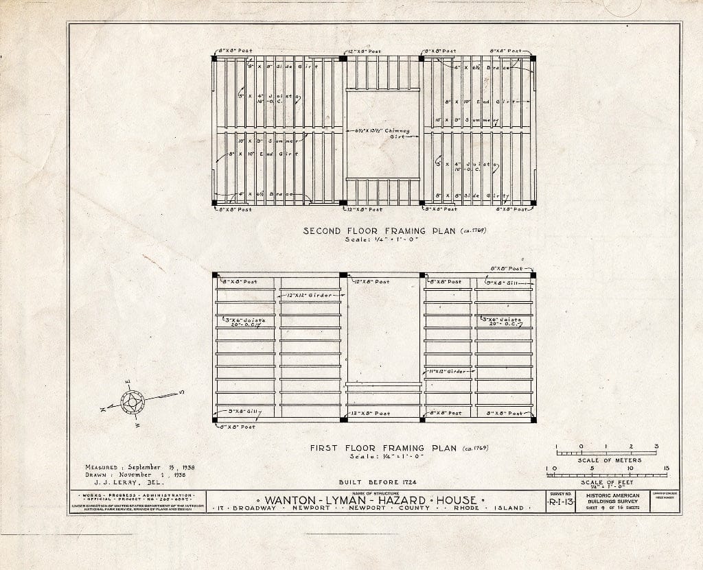 Blueprint HABS RI,3-NEWP,12- (Sheet 9 of 16) - Wanton-Lyman-Hazard House, 17 Broadway, Newport, Newport County, RI
