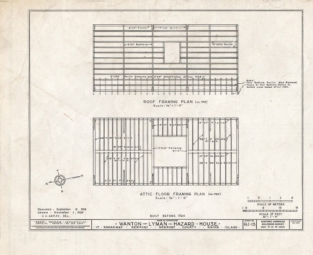 Blueprint HABS RI,3-NEWP,12- (Sheet 10 of 16) - Wanton-Lyman-Hazard House, 17 Broadway, Newport, Newport County, RI